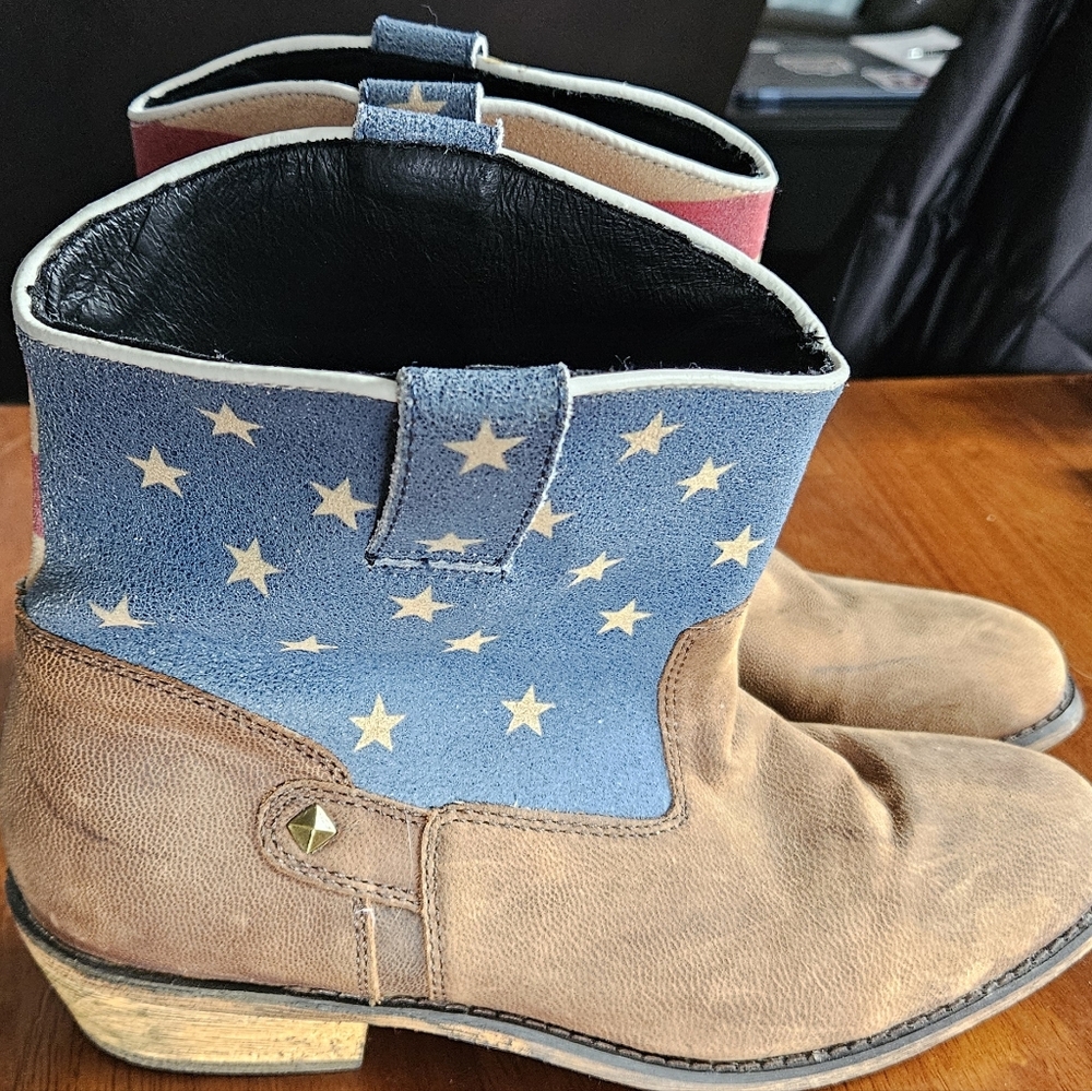 Blue and Tan Starry Ankle Boots
